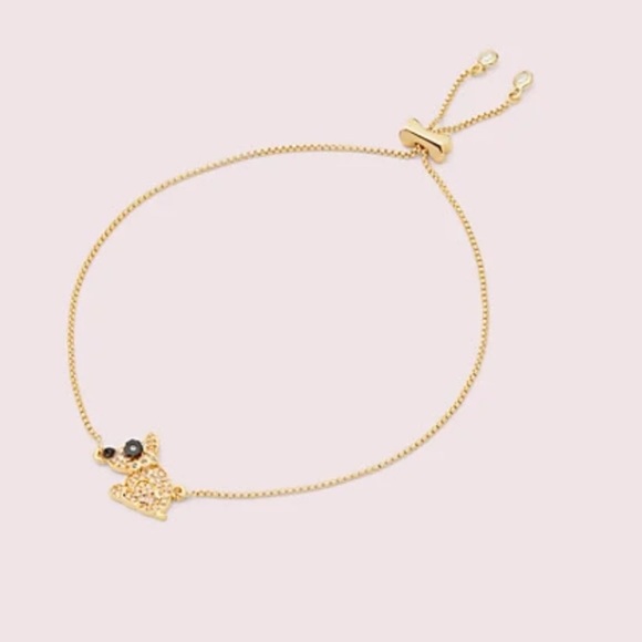 $58 Kate Spade Milo Crystal Dog Slider Adjustable Bracelet in black & gold
